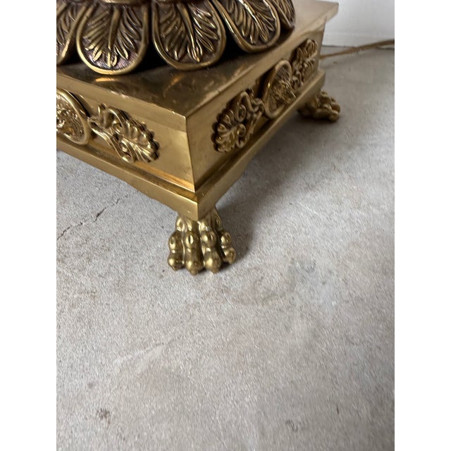1980s Vintage Neoclassical Style Brass & Leather Column Floor Lamps — A Pair For Sale - Image 5 of 12