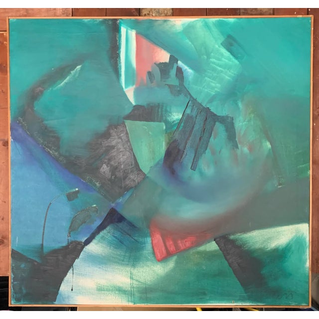 The 1960's 1st generation abstract expressionist painting is a captivating work of art that measures 48.75" x 46.25". The...