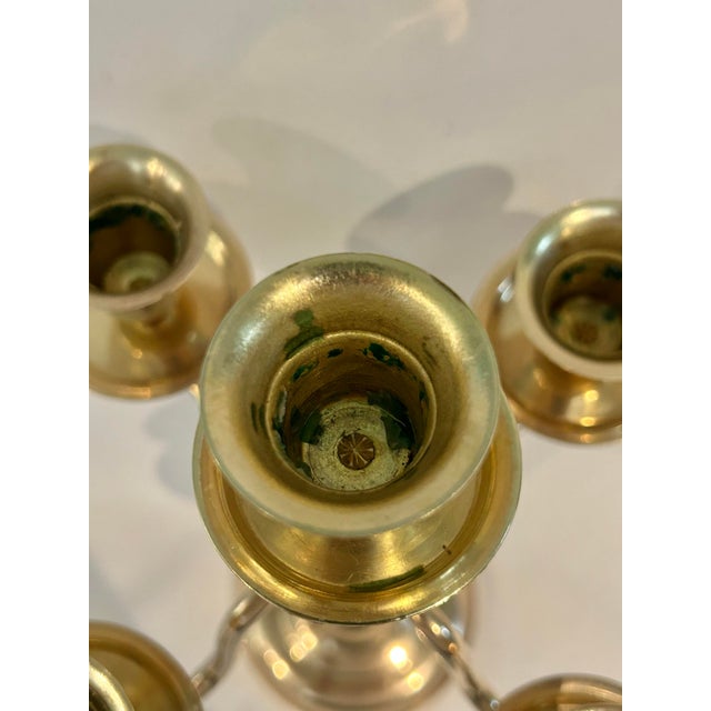 Vintage Georgian Style Brass Five-Light Candelabra, 11.25” For Sale - Image 9 of 9
