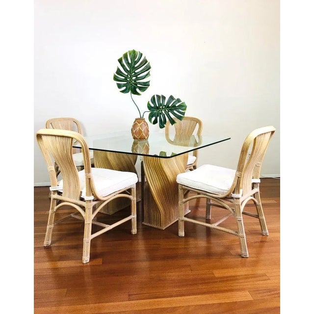 Vintage McGuire Twisted Rattan Double Pedestal Organic Modern Glass Top Dining Table For Sale - Image 11 of 12