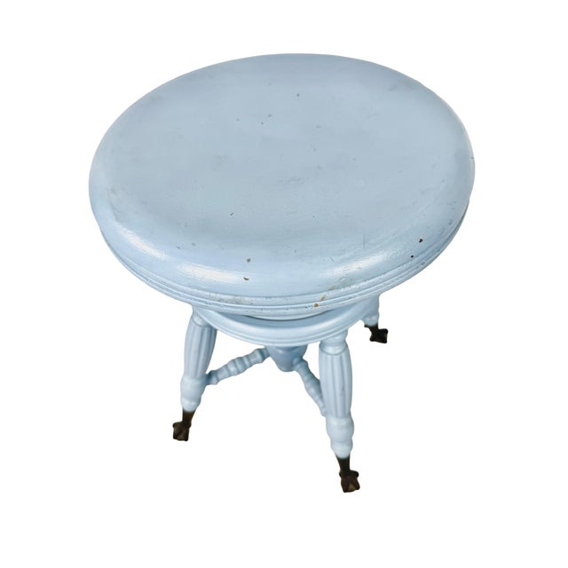 Victorian Adjustable Piano Stool in Powder Blue Paint, Claw & Glass Ball Feet For Sale - Image 17 of 17