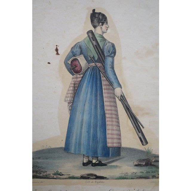Blue Antique French 1820s Collection of Tuscan Fashion Costume Engravings 26" For Sale - Image 8 of 18