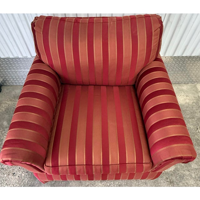 1990s Ethan Allen Upholstered Rolled Arm Skirted Lounge Chairs - A Pair For Sale - Image 5 of 8