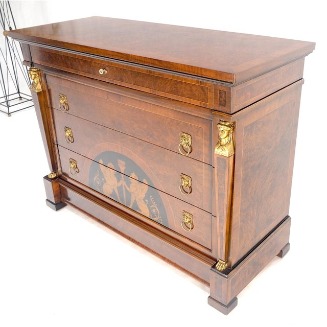 Bronze Mounts & Pulls Burl Wood Inlay Neoclassical 4 Drawers 48" Dresser MINT! For Sale - Image 14 of 14