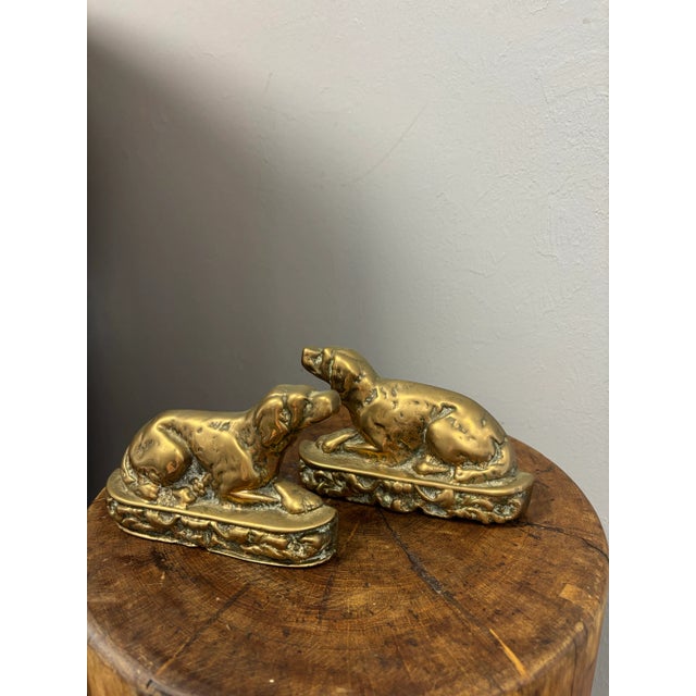 English English Brass Dog Fireplace Ornaments or Bookends For Sale - Image 3 of 5