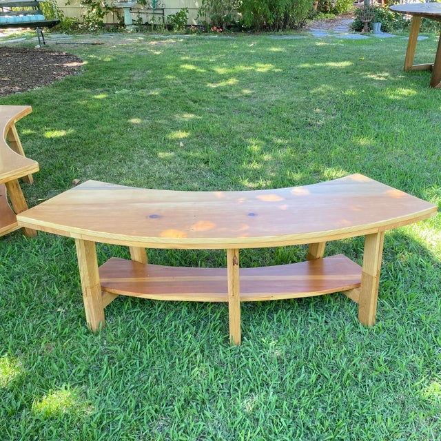 Really nice up cycled hard woods - Pine top and Oak legs. This bench was made by a local wood artist who only uses select...