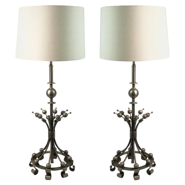 Postmodern Silvered and Aged Metal Table Lamps - A Pair For Sale - Image 10 of 10