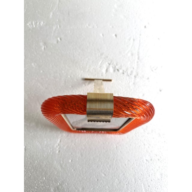 Mid-Century Modern Mid-Century Modern Style Amber“Torchon” Murano Glass Picture Frame and Unaquered Brass in Barovier Style. For Sale - Image 3 of 7