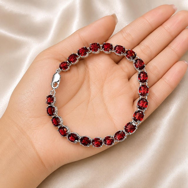 Sterling Silver 925 Natural Garnet Flexible Bracelet For Sale - Image 4 of 4
