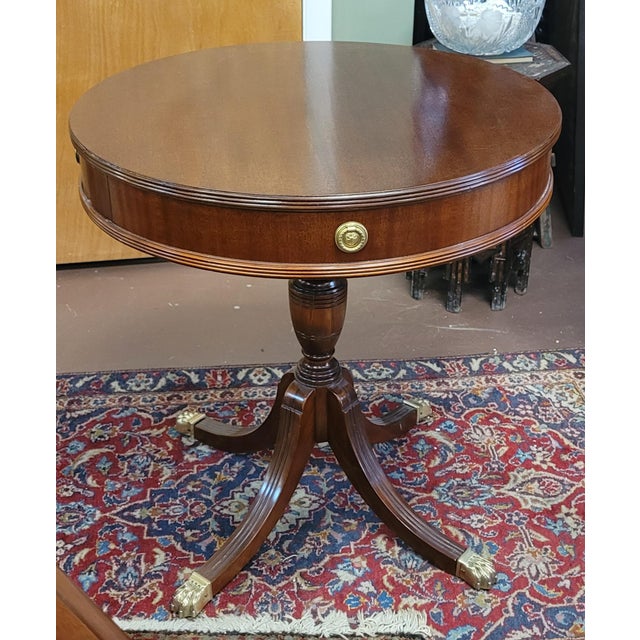 American 1940s Mahogany Drum Center Table For Sale - Image 3 of 16