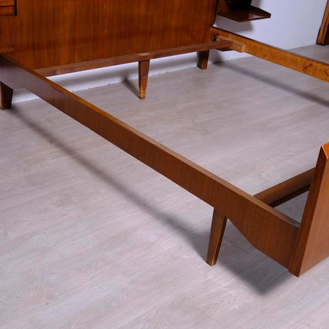 Mid-Century Double Bed with Suspended Wooden Bedside Tables, 1950s For Sale - Image 15 of 18