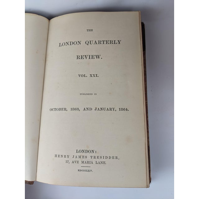 Mid 19th Century Antique London Quarterly Review Books – Set of 4 Decorative Leather-Bound Volumes For Sale - Image 5 of 13