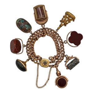 Circa 1920s Gold Watch Fob Charm Bracelet