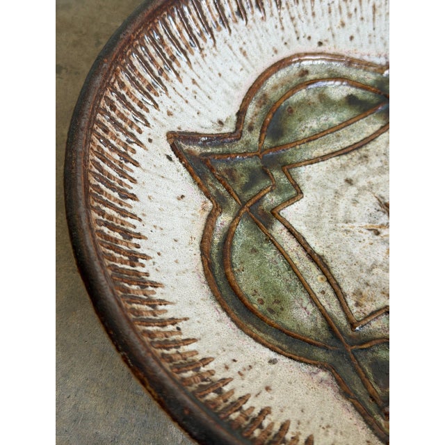 Stoneware Deep Fruit Bowl Brown Green Geometric Ceramic Decorative Basin 1960s For Sale - Image 9 of 10