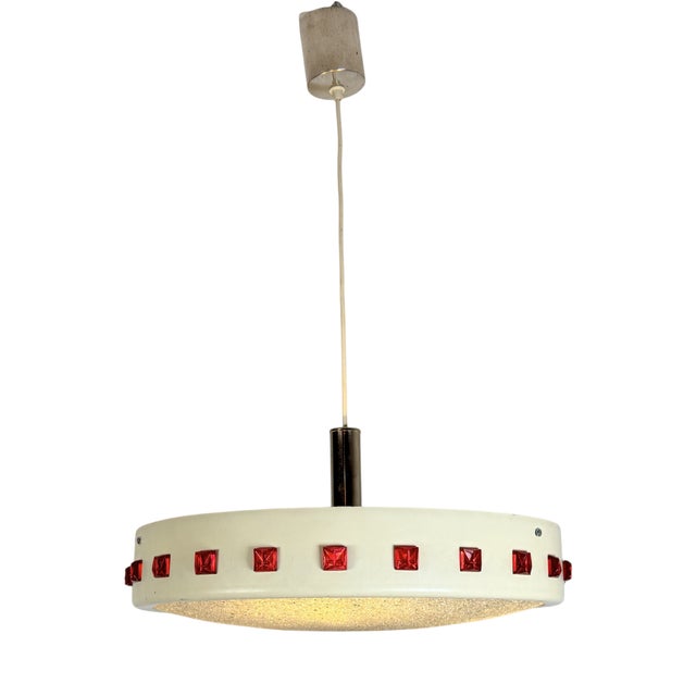 Vintage DDR UFO Lamp in White with Red Elements, 1970s For Sale