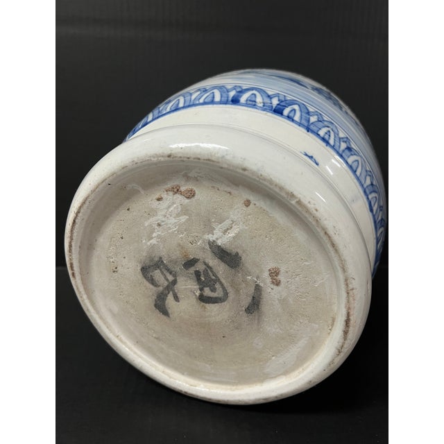 Late 20th Century Japanese Art Porcelain Blue and White Jardinier With Mountain Scenery Design For Sale - Image 9 of 12