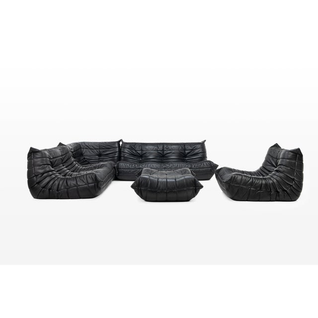Black Leather Togo Sofa Set by Michel Ducaroy for Ligne Roset, France, 1990s, Set of 5 For Sale - Image 16 of 16