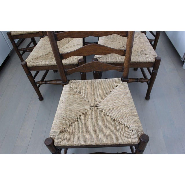 Vintage Ladderback Rush Seat Side Chairs Set of 6 For Sale - Image 11 of 17