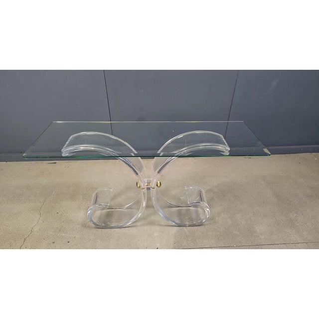 Brass and Acrylic Glass Console Table, 1970s For Sale - Image 14 of 15