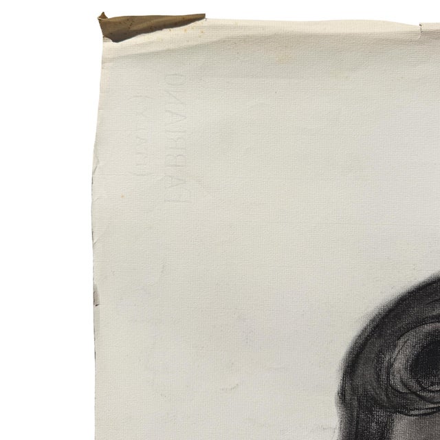 Paper Vintage Black and White Charcoal Portrait Drawing of a Woman With Curled Hair For Sale - Image 7 of 8