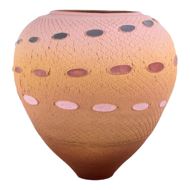 Listed Artist Jamie Fine Mid-Century Modern-Style Textured Terra Cotta Ovoid Vase For Sale