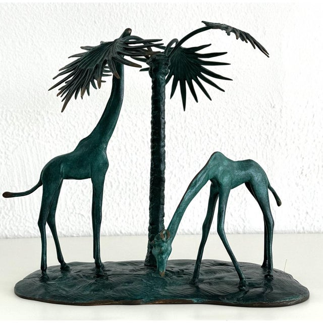 Mid-Century Modern Italian Bronze Art Sculpture with Giraffes and Palm Tree, 1950s For Sale - Image 6 of 11