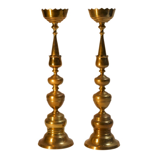 Vintage Monumental Brass Candlesticks- a Pair For Sale