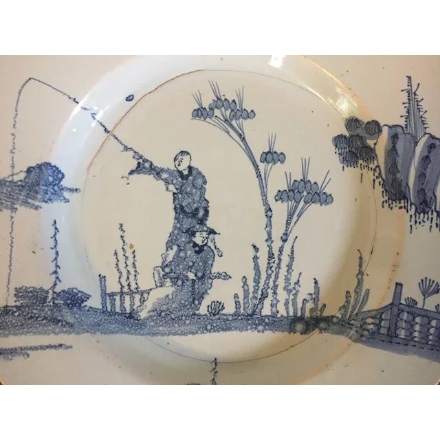 18th Century Antique 18th Century English London Delft Blue & White Faience Platter in the Chinese Kangxi Taste For Sale - Image 5 of 11