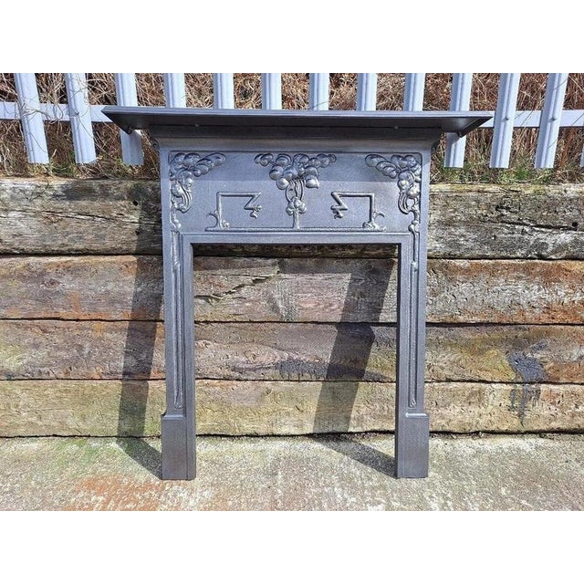 Metal Antique Edwardian Art Nouveau Cast Iron Fireplace Mantel Surround, 1890s For Sale - Image 7 of 18
