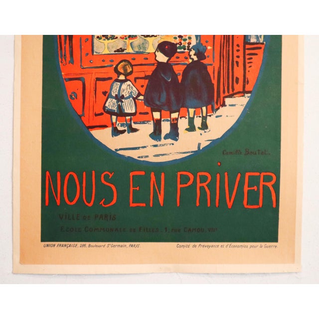 Illustration 1916 French War Poster, " Nous Saurons Nous en Priver " - Camille Boutet - Linen Backed For Sale - Image 3 of 6