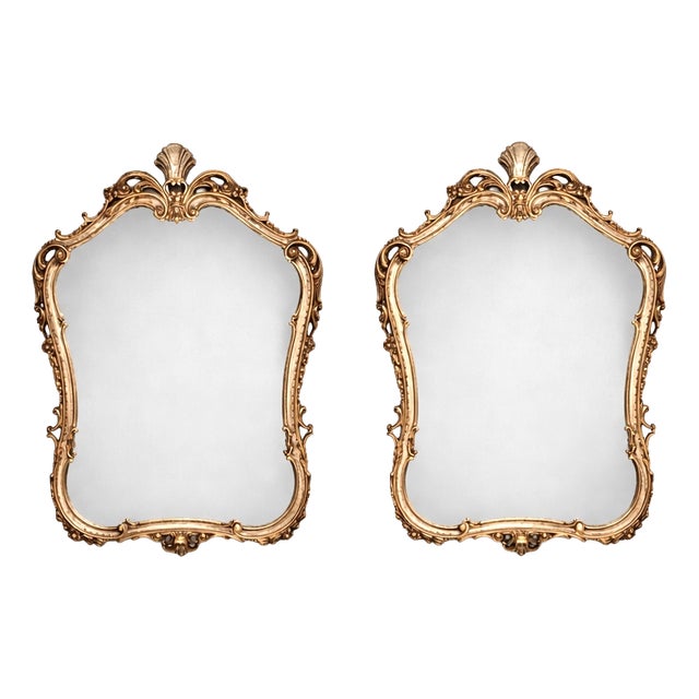 French Rococo Gilt Wood Mirrors, 1950s, Set of 2 For Sale