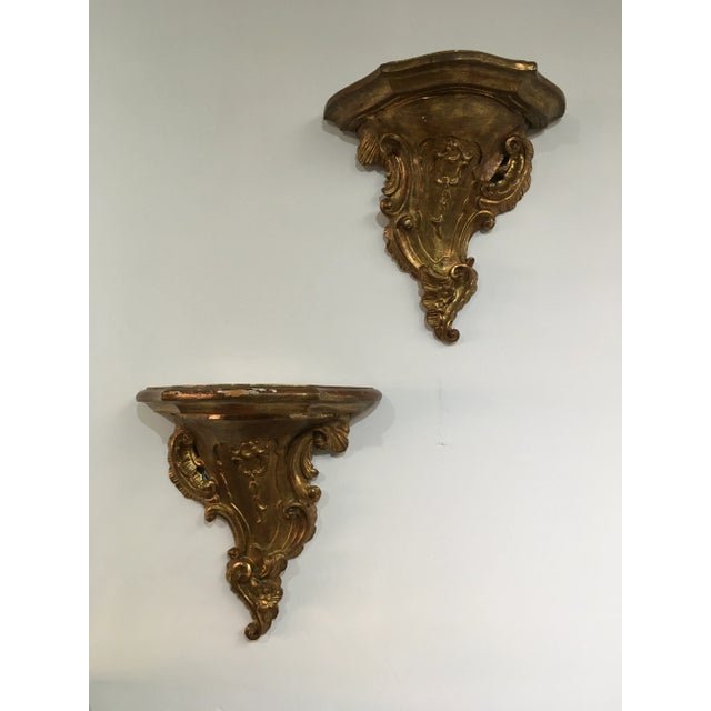 Pair of 19th Century Italian Rococo Giltwood Wall Shelves With Original Gold Leaf For Sale - Image 12 of 12