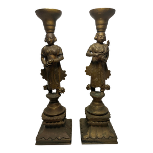 Pair of Antique Indian, Gujarat Bronze Dancers Candlestick Holders