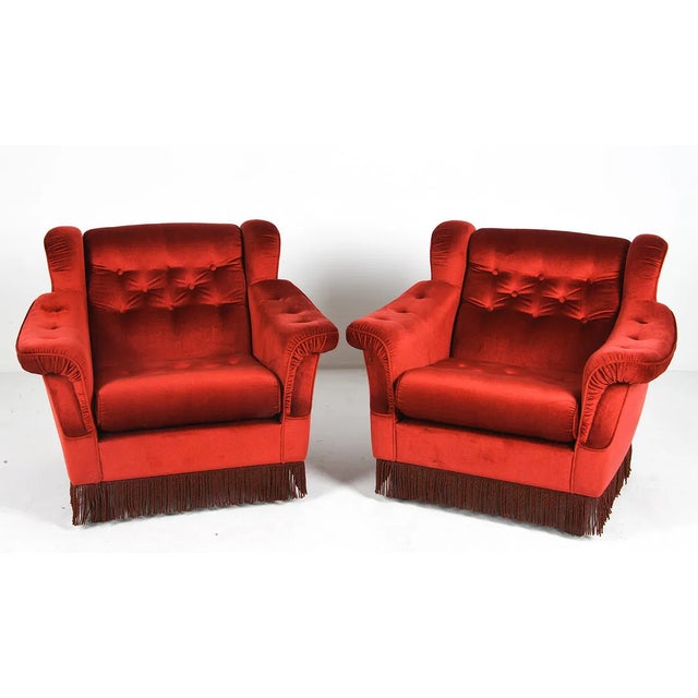 Mid-Century Modern 1960s Pair of Scandinavian Velour Lounge Chairs For Sale - Image 3 of 8