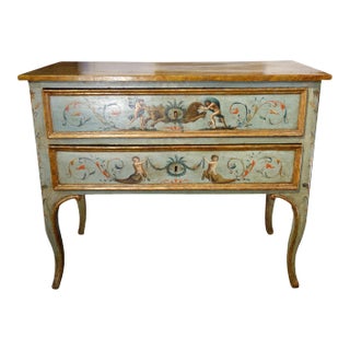Unique Italian 18th Century Hand Painted Louis XV Commode Cassone Marchigiano For Sale