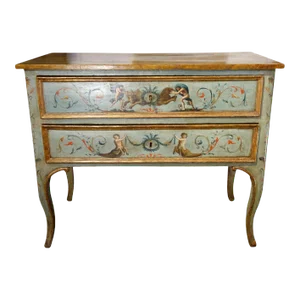 Unique Italian 18th Century Hand Painted Louis XV Commode Cassone Marchigiano