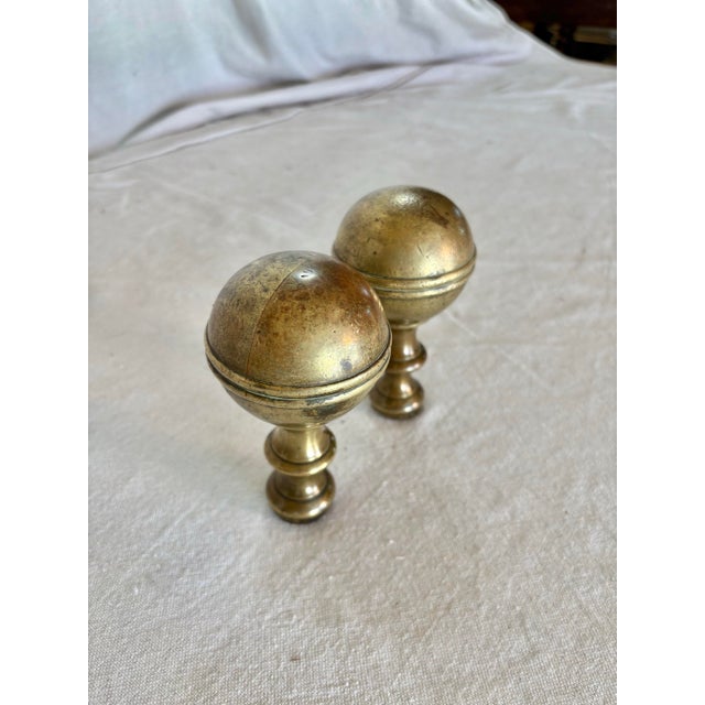 Traditional 19th Century Large Brass Orb Finials - A Pair For Sale - Image 3 of 12