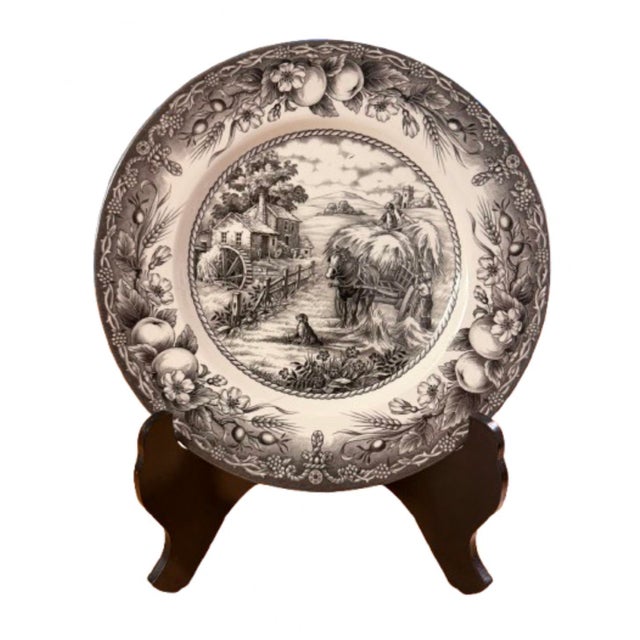 Vintage Royal Stafford Heyride earthenware 10 dining plates featuring details harvest scene with a horse drawn wagon and...