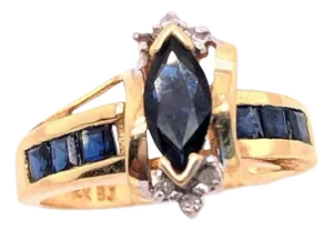 14 Karat Yellow Gold Sapphire Ring With Diamond Accents, Size 6.5