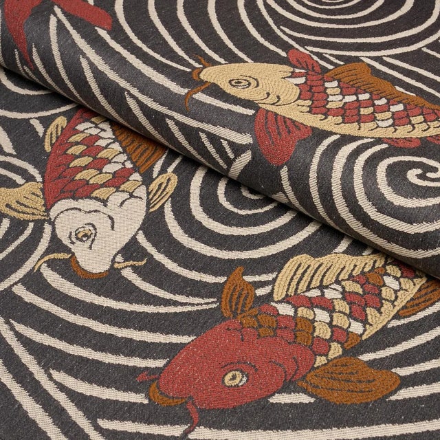 Schumacher Schumacher Koi Fish Fabric In Midnight For Sale - Image 4 of 4