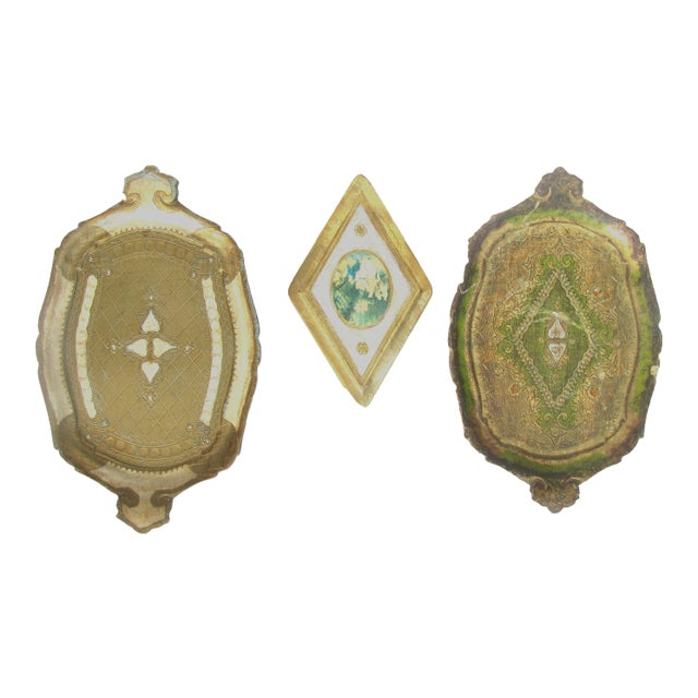 Midcentury Italian Florentine Trays & Plaque, Set of 3 For Sale