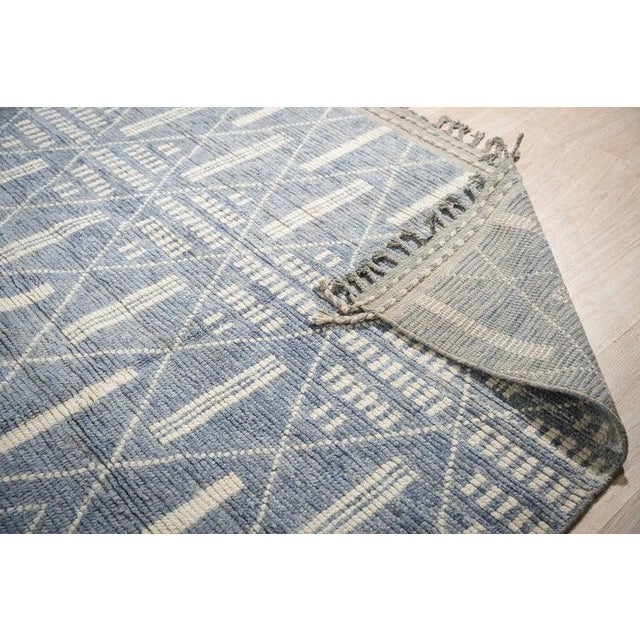 Contemporary 8x12 Blue Hand-Knotted Wool Linear Diamond Grid Tribal Modern Carpet Rug For Sale - Image 3 of 7
