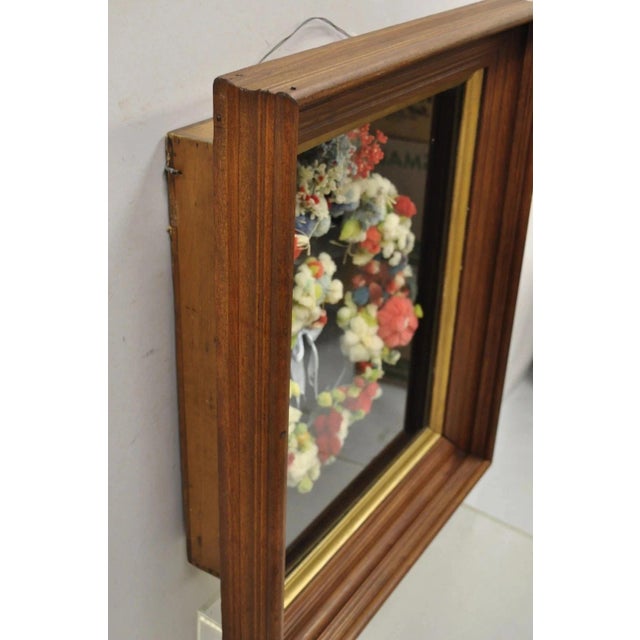 Early 20th Century Victorian Mahogany Deep Shadow Box Frame Felt Cotton Mourning Wreath Wall Art For Sale - Image 9 of 11