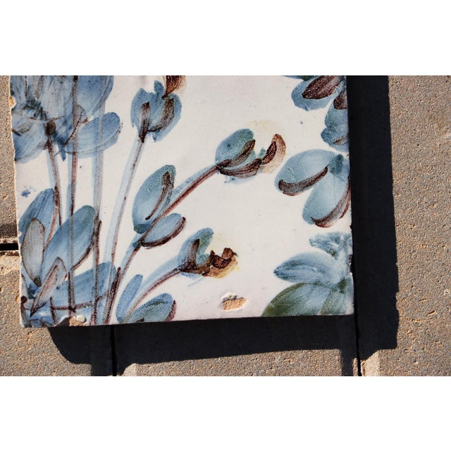 Baroque 18th Century Portuguese Polychrome Tile Floral Botanical Design Antique Hand Painted For Sale - Image 3 of 8