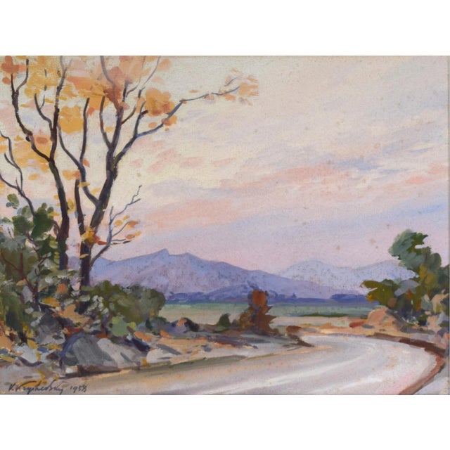 Realism Vintage Mid Century Impressionist Watercolor Landscape Painting 1958 For Sale - Image 3 of 7