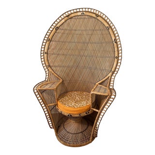 Grand Vintage Rattan Peacock Chair For Sale