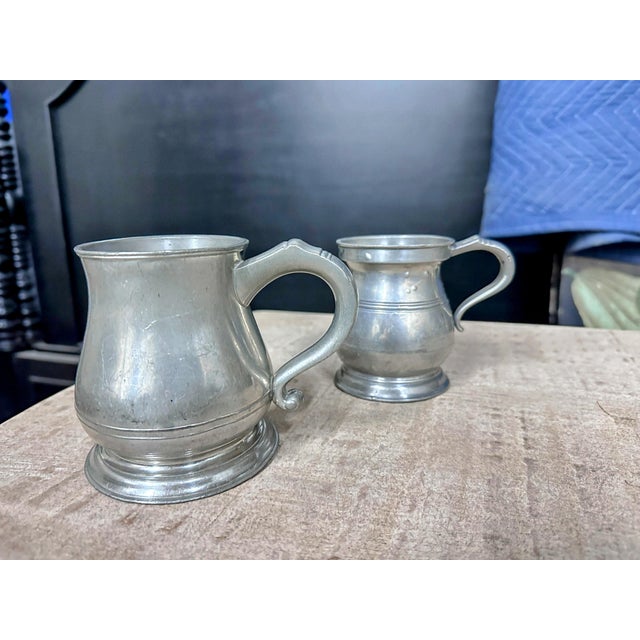Antique and Vintage Pewter Tankard Mugs - Set of Two For Sale - Image 4 of 12