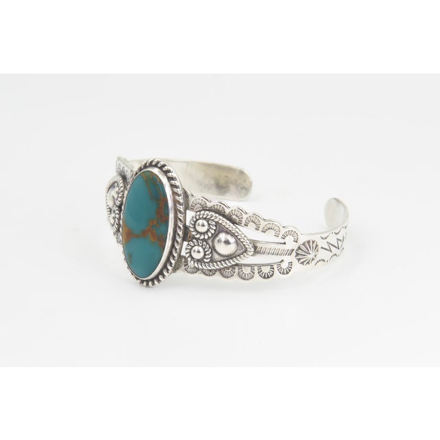 Vintage Southwestern Sterling Silver Turquoise Cuff Bracelet For Sale - Image 4 of 11