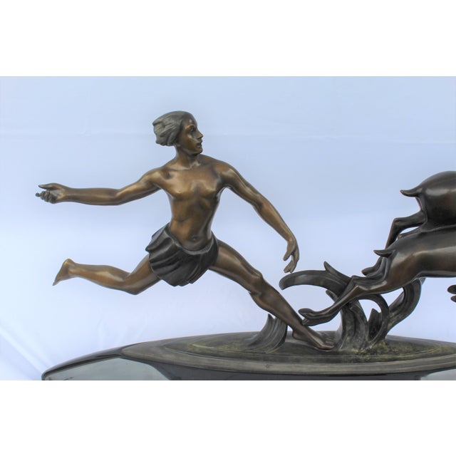 1990s 1990s Art Deco Bronze (Amazon Hunter) Large Black Marble After Ketley heavy For Sale - Image 5 of 18