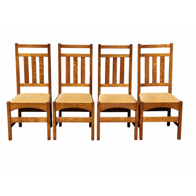 Stickley Set of 6 Arts & Crafts / Mission Oak Dining Chairs Stickley Harvey Ellis Style For Sale - Image 4 of 12
